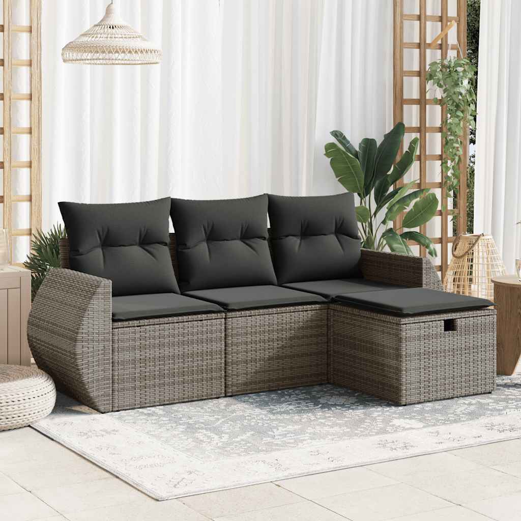 Set Divani da Giardino 4 pz con Cuscini in Polyrattan Grigio