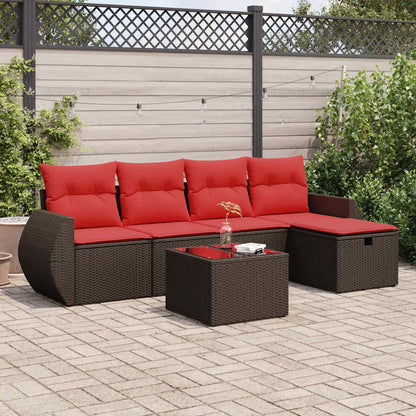Set Divano da Giardino 6 pz con Cuscini Marrone in Polyrattan