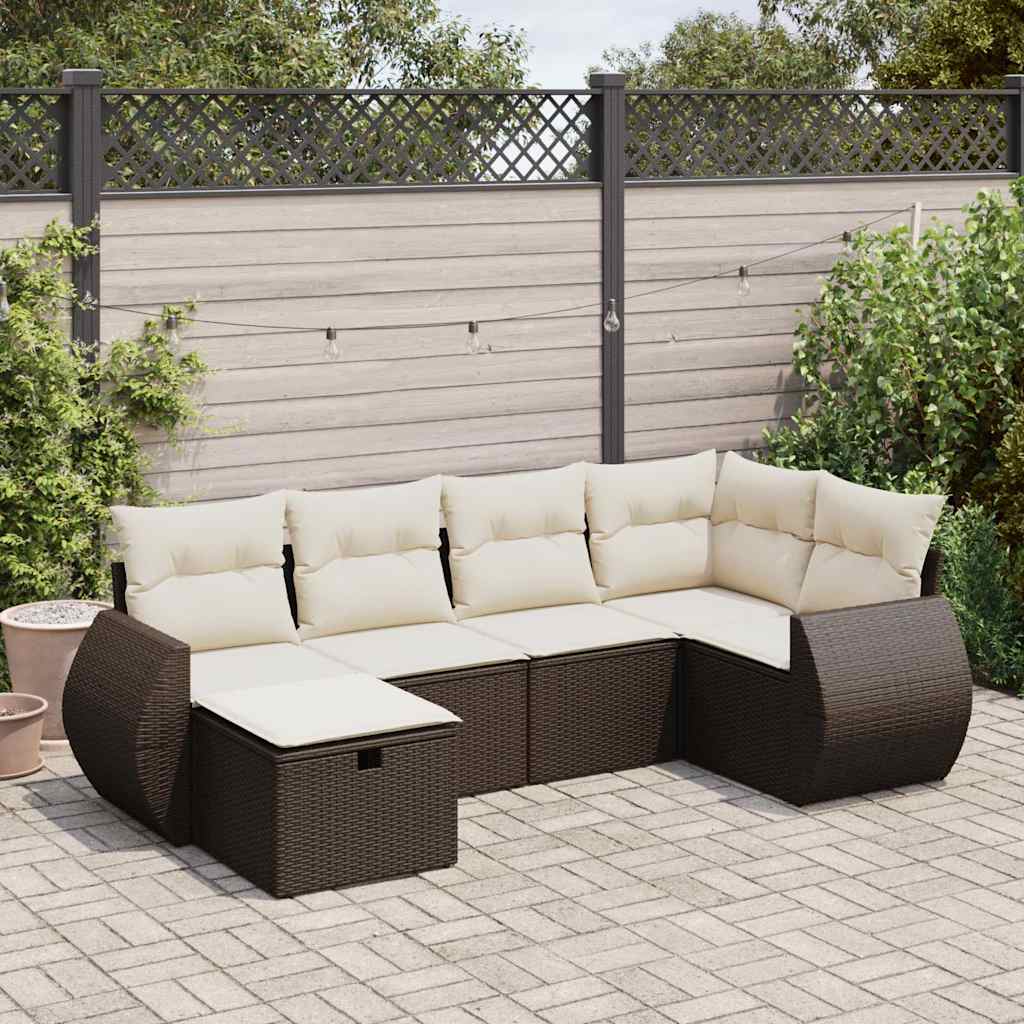 Set Divano da Giardino 6 pz con Cuscini Marrone in Polyrattan