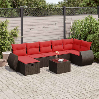 Set Divani da Giardino 8 pz con Cuscini Marrone in Polyrattan