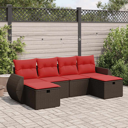 Set Divano da Giardino 6 pz con Cuscini Marrone in Polyrattan