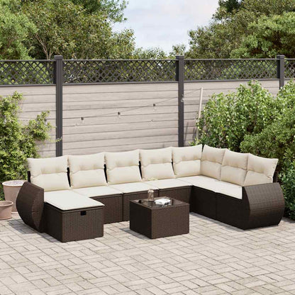 Set Divani da Giardino 9pz con Cuscini Marrone in Polyrattan