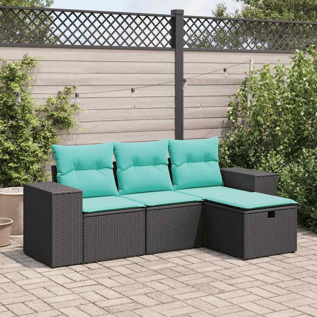 Set Divani da Giardino 4 pz con Cuscini Nero in Polyrattan