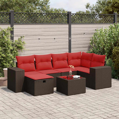Set Divani da Giardino 7 pz con Cuscini Marrone in Polyrattan