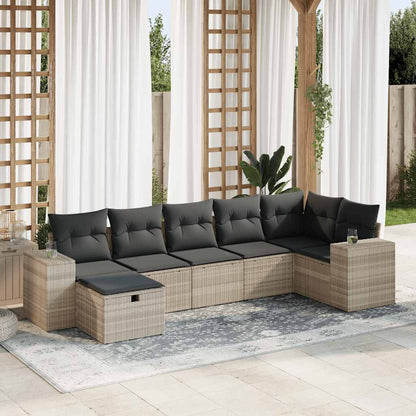 Set Divani da Giardino 7pz con Cuscini Grigio Chiaro Polyrattan