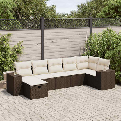 Set Divani da Giardino 7 pz con Cuscini Marrone in Polyrattan