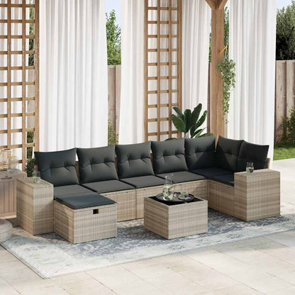 Set Divano da Giardino 8pz con Cuscini Grigio Chiaro Polyrattan