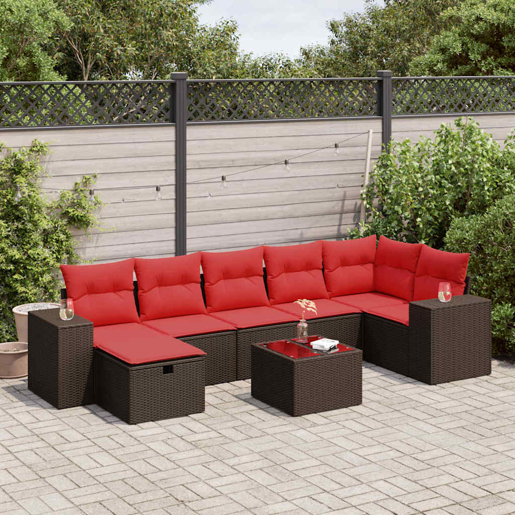 Set Divani da Giardino 8 pz con Cuscini Marrone in Polyrattan