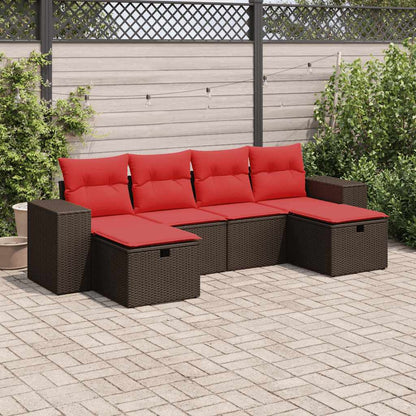 Set Divano da Giardino 6 pz con Cuscini Marrone in Polyrattan