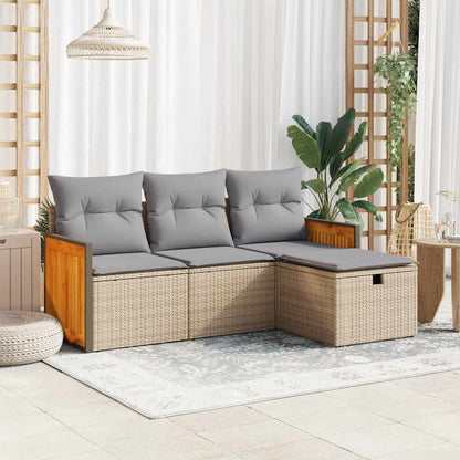 Set Divano da Giardino 4 pz con Cuscini Beige in Polyrattan