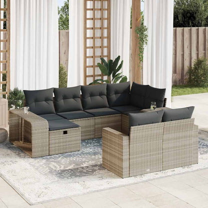 Set Divano Giardino 10 pz con Cuscini Grigio Chiaro Polyrattan