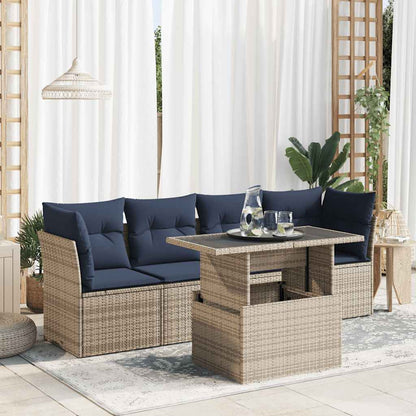Set Divano Giardino 5 pz con Cuscini Grigio Polyrattan Acacia
