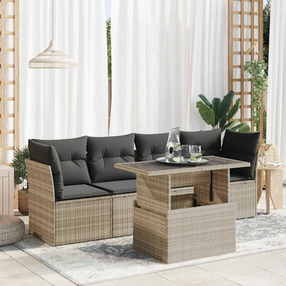 Set Divano da Giardino 5pz con Cuscini Grigio Chiaro Polyrattan