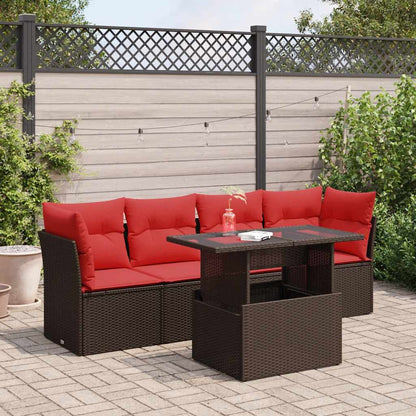 Set Divano da Giardino 5 pz Cuscini Marrone Polyrattan e Acacia