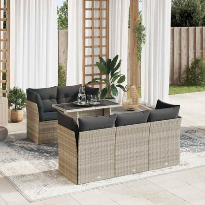 Set Divano da Giardino 6pz con Cuscini Grigio Chiaro Polyrattan