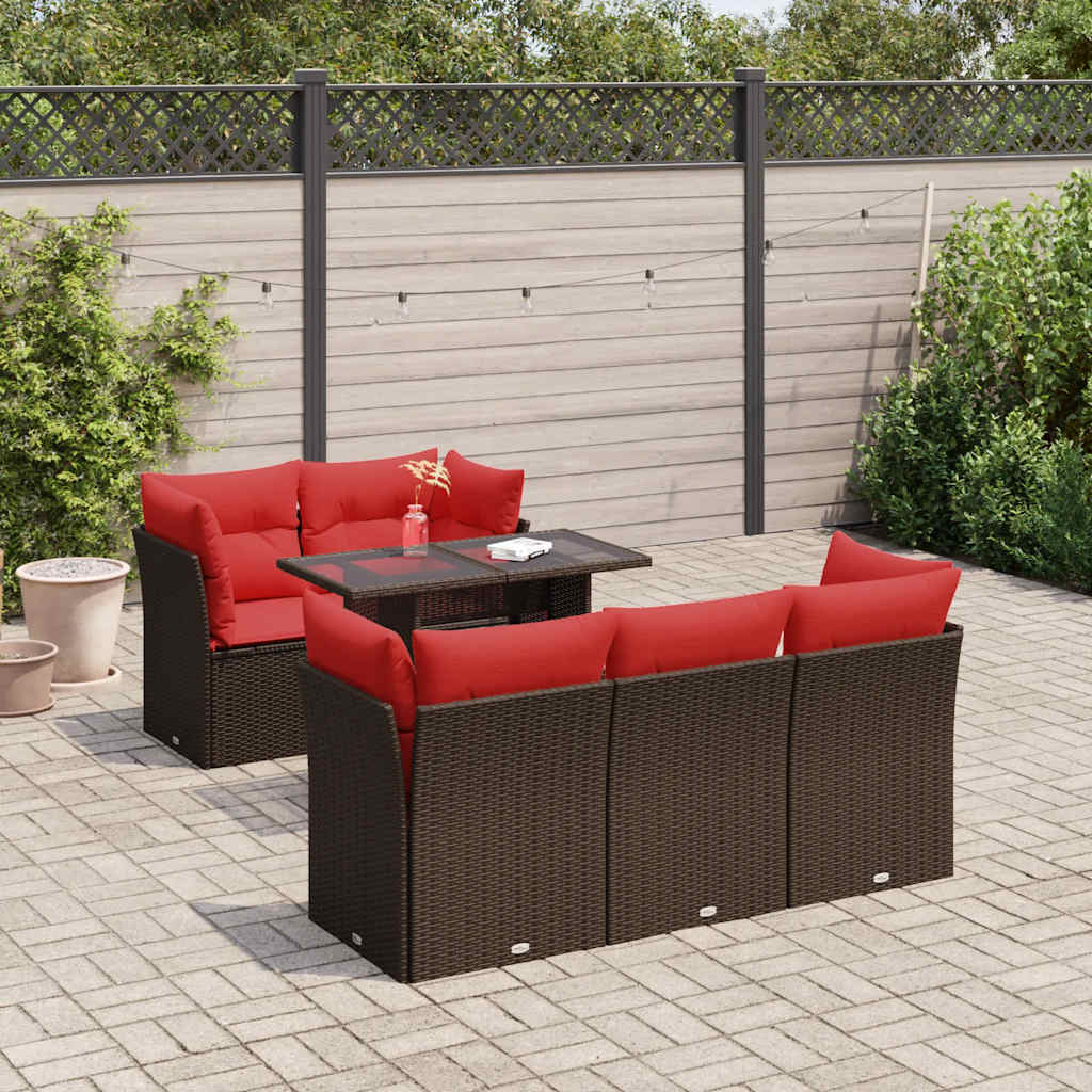 Set Divano Giardino 6 pz con Cuscini Marrone Polyrattan Acacia