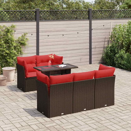 Set Divano Giardino 6 pz con Cuscini Marrone Polyrattan Acacia
