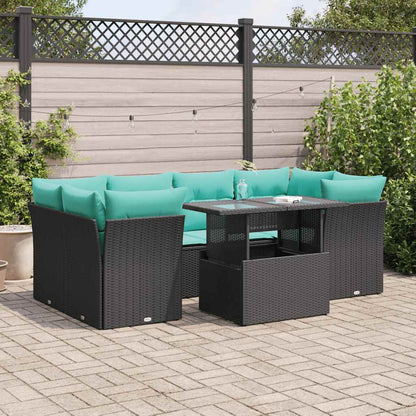 Set Divani da Giardino con Cuscini 7pz Nero Polyrattan Acacia