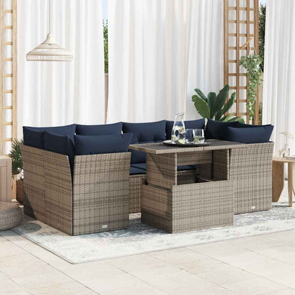 Set Divani da Giardino 7pz con Cuscini Grigio Polyrattan Acacia