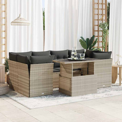 Set Divani da Giardino 7pz con Cuscini Grigio Chiaro Polyrattan