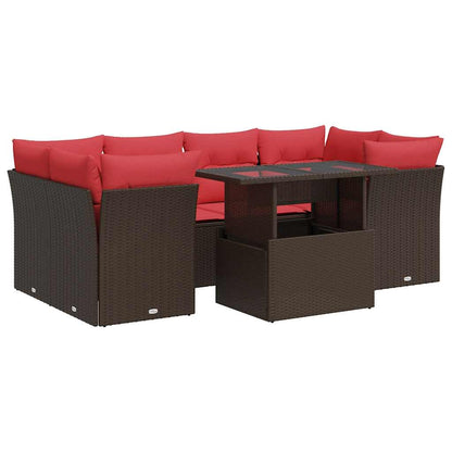 Set Divani Giardino 7 pz con Cuscini Marrone Polyrattan Acacia