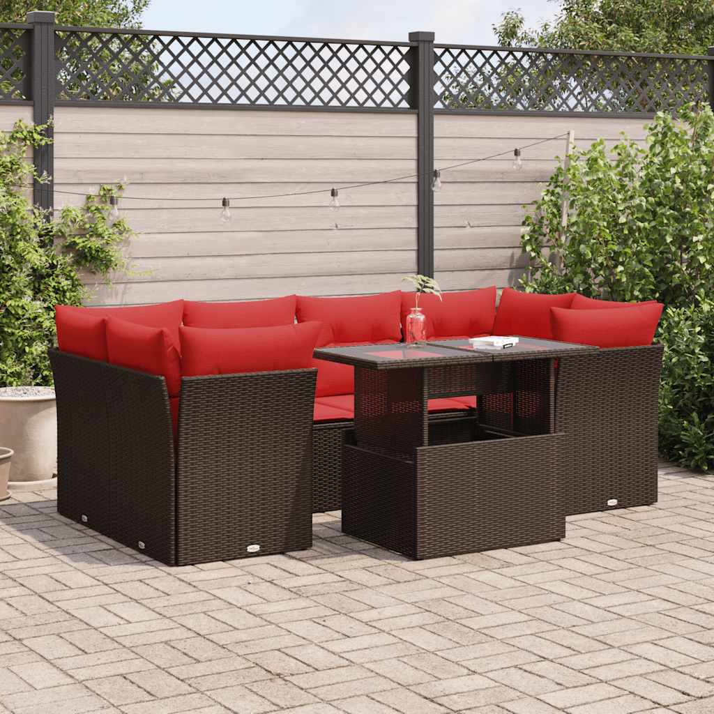 Set Divani Giardino 7 pz con Cuscini Marrone Polyrattan Acacia