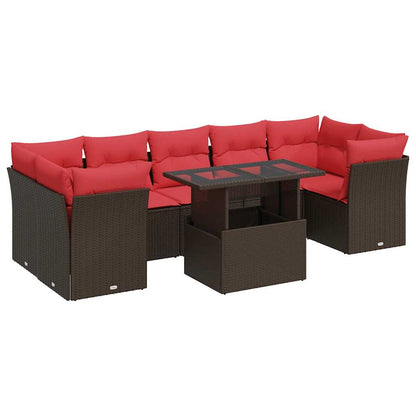 Set Divani Giardino 8 pz con Cuscini Marrone Polyrattan Acacia