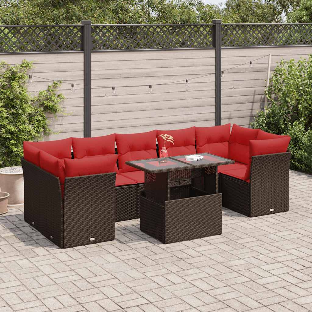 Set Divani Giardino 8 pz con Cuscini Marrone Polyrattan Acacia