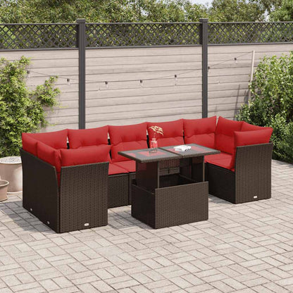 Set Divani Giardino 8 pz con Cuscini Marrone Polyrattan Acacia