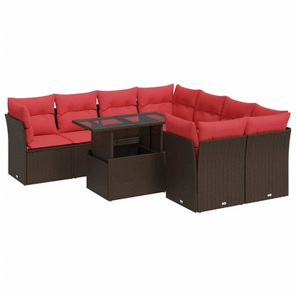 Set Divani Giardino 9 pz con Cuscini Marrone Polyrattan Acacia