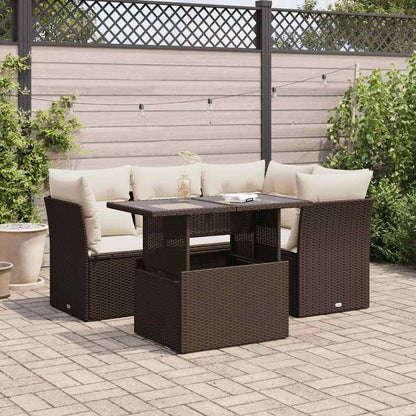 Set Divano da Giardino 5 pz con Cuscini Marrone in Polyrattan
