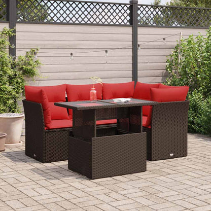 Set Divano da Giardino 5 pz Cuscini Marrone Polyrattan e Acacia