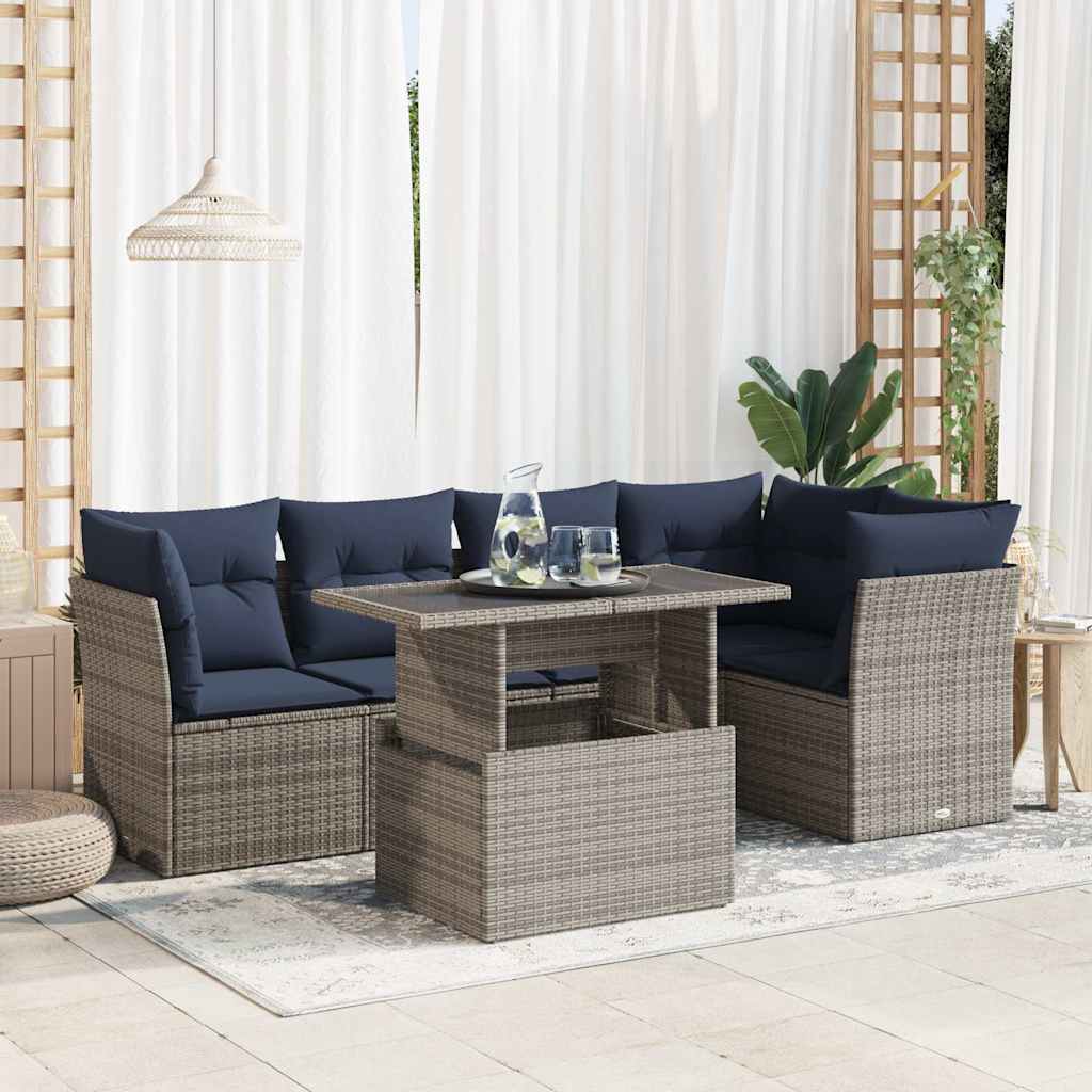 Set Divano da Giardino 6pz con Cuscini Grigio Polyrattan Acacia