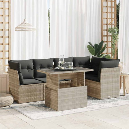 Set Divano da Giardino 6pz con Cuscini Grigio Chiaro Polyrattan