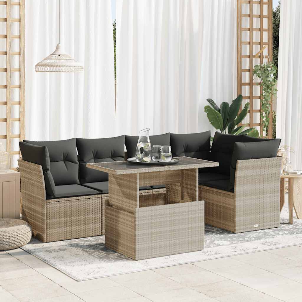 Set Divano da Giardino 6pz con Cuscini Grigio Chiaro Polyrattan