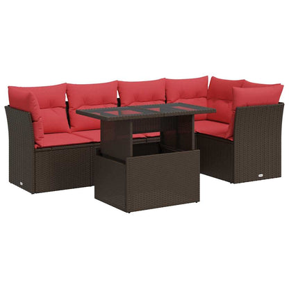 Set Divano Giardino 6 pz con Cuscini Marrone Polyrattan Acacia