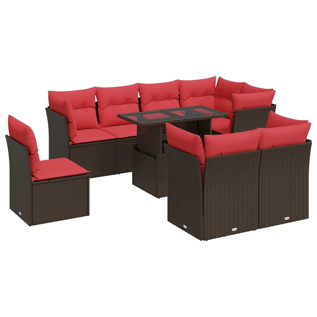 Set Divani Giardino 9 pz con Cuscini Marrone Polyrattan Acacia