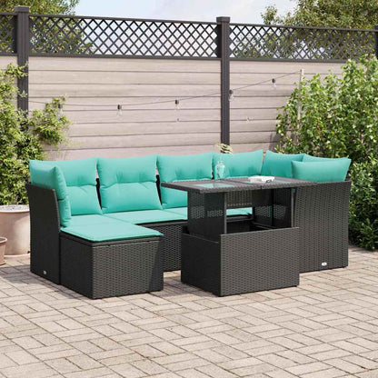 Set Divani da Giardino con Cuscini 7pz Nero Polyrattan Acacia
