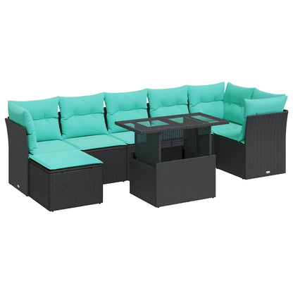 Set Divani da Giardino con Cuscini 8pz Nero Polyrattan Acacia