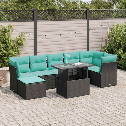 Set Divani da Giardino con Cuscini 8pz Nero Polyrattan Acacia