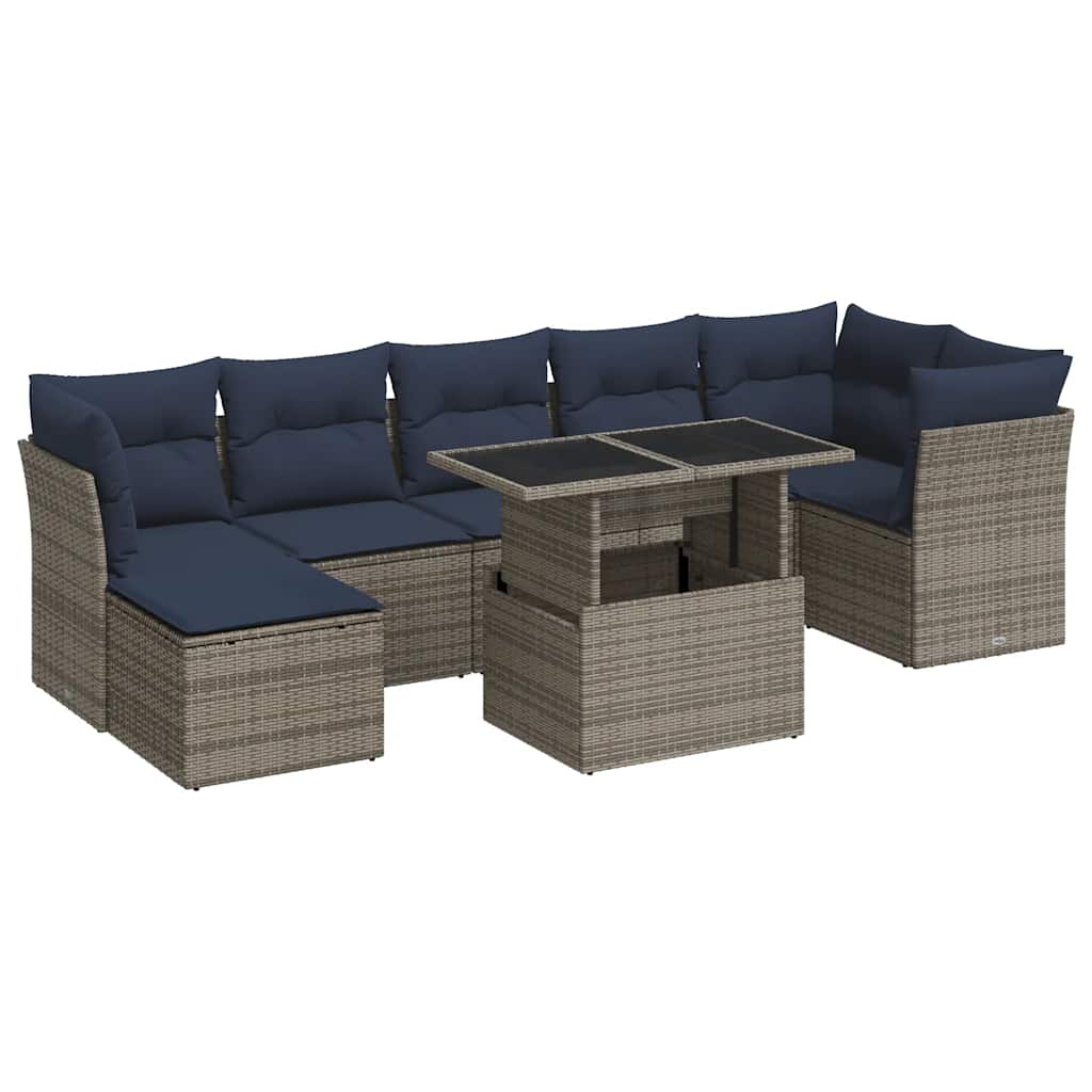 Set Divani da Giardino 8pz con Cuscini Grigio Polyrattan Acacia