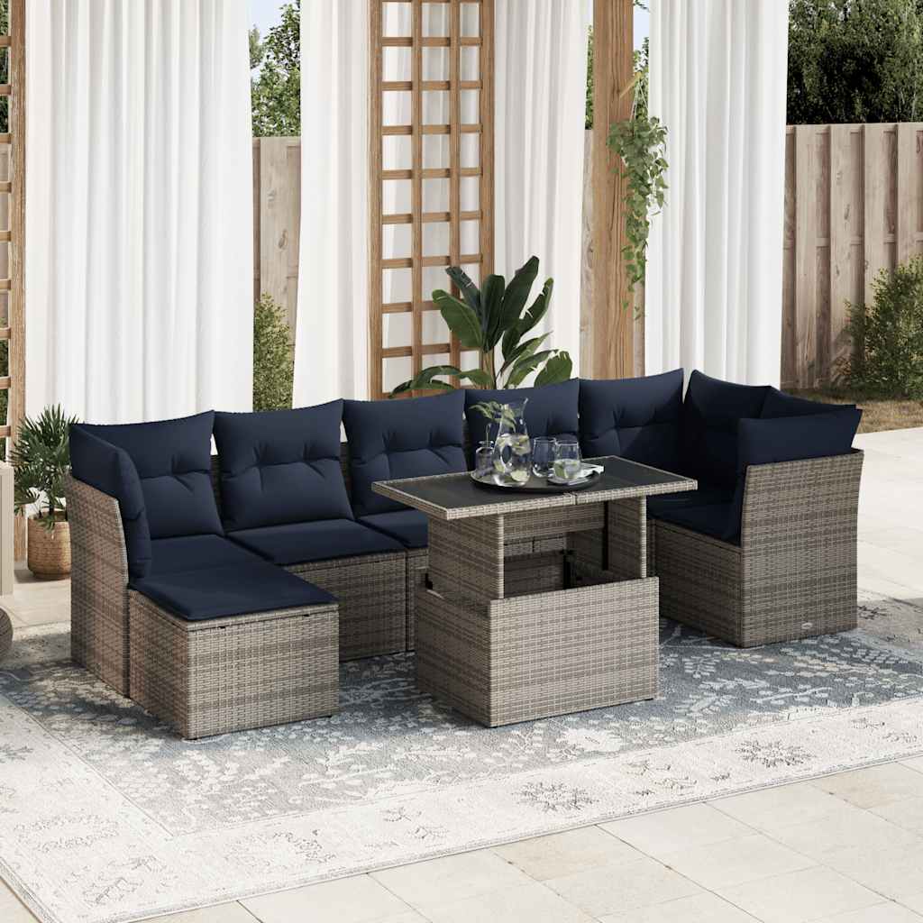 Set Divani da Giardino 8pz con Cuscini Grigio Polyrattan Acacia