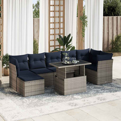 Set Divani da Giardino 8pz con Cuscini Grigio Polyrattan Acacia
