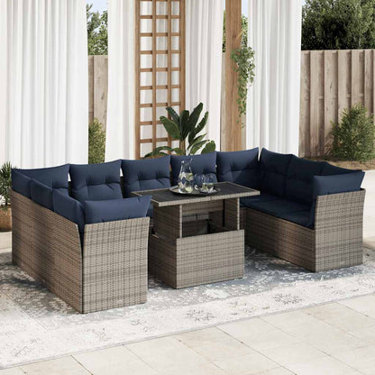 Divano Giardino 10 pz con Cuscini Grigio in Polyrattan Acacia