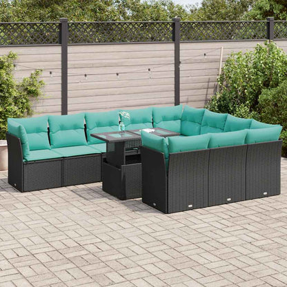 Set Divani da Giardino 11 pz con Cuscini Polyrattan Acacia Nero