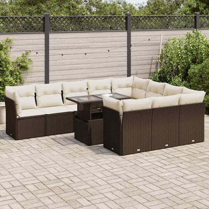 Set Divani da Giardino 11 pz con Cuscini Polyrattan Marrone