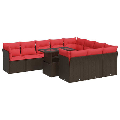 Set Divani Giardino 11 pz con Cuscini Polyrattan Marrone Acacia