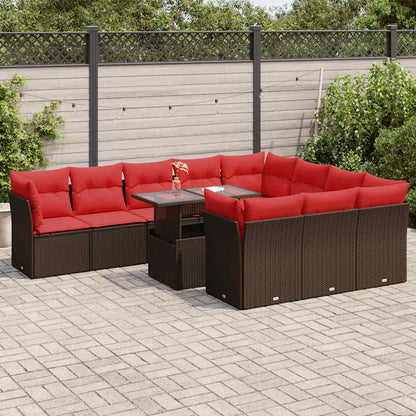 Set Divani Giardino 11 pz con Cuscini Polyrattan Marrone Acacia