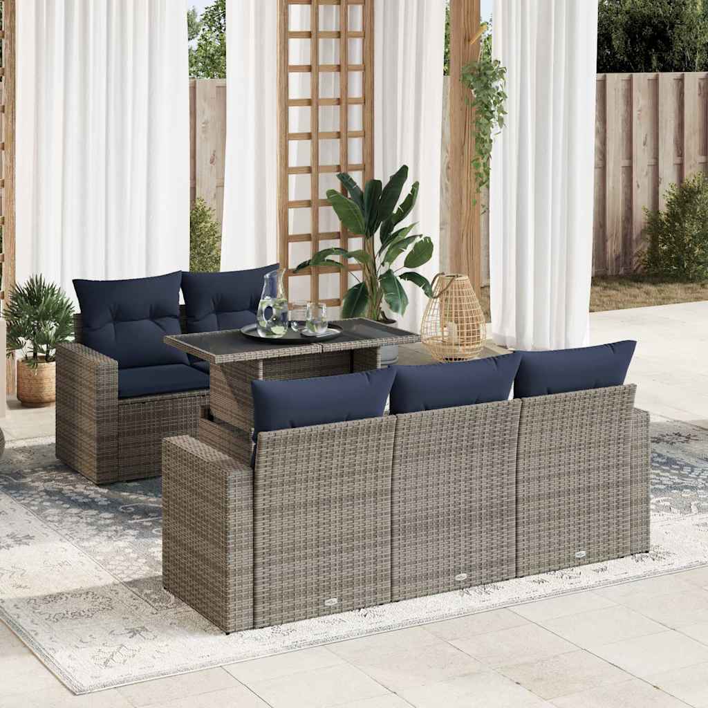 Set Divano da Giardino 6pz con Cuscini Grigio Polyrattan Acacia