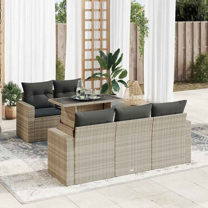 Set Divano da Giardino 6pz con Cuscini Grigio Chiaro Polyrattan